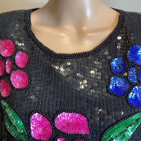 Stenay vintage silk floral sequined blouse, size M. - Picture 3 of 14